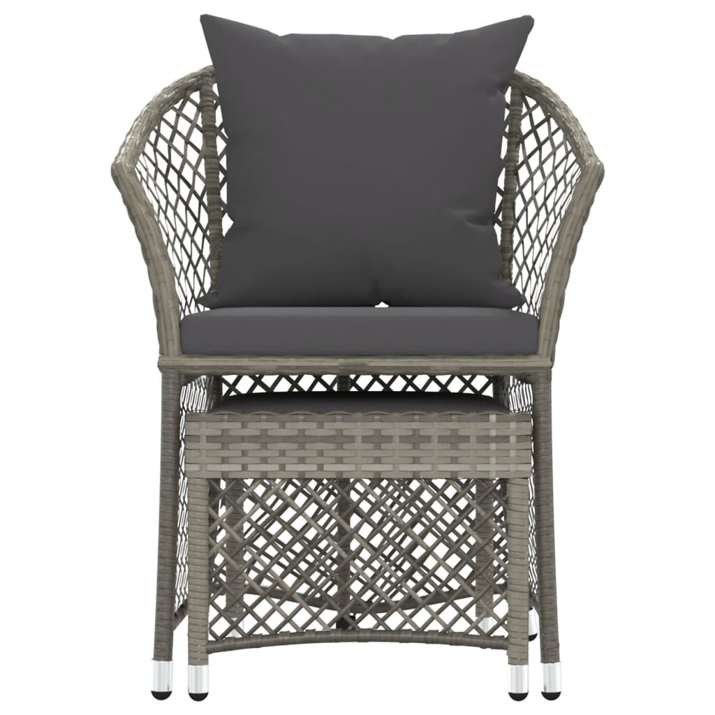 -Delige Loungeset Met Kussens Poly Rattan Grijs