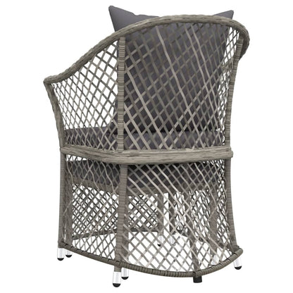 -Delige Loungeset Met Kussens Poly Rattan Grijs