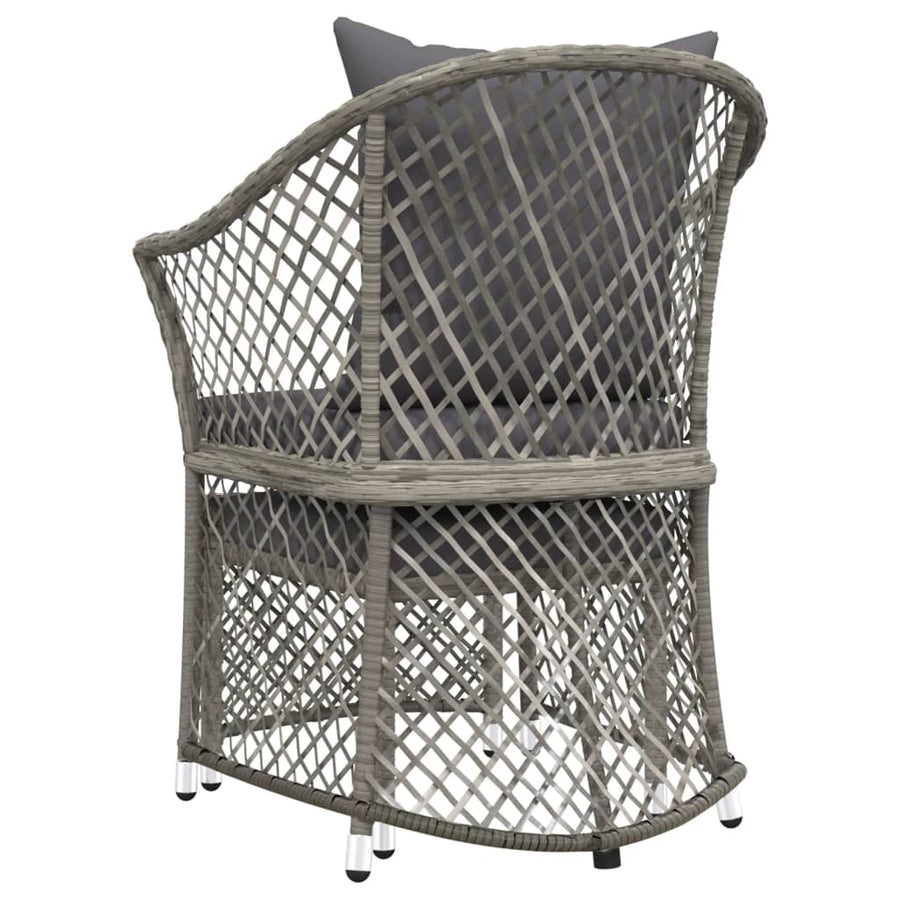 -Delige Loungeset Met Kussens Poly Rattan Grijs