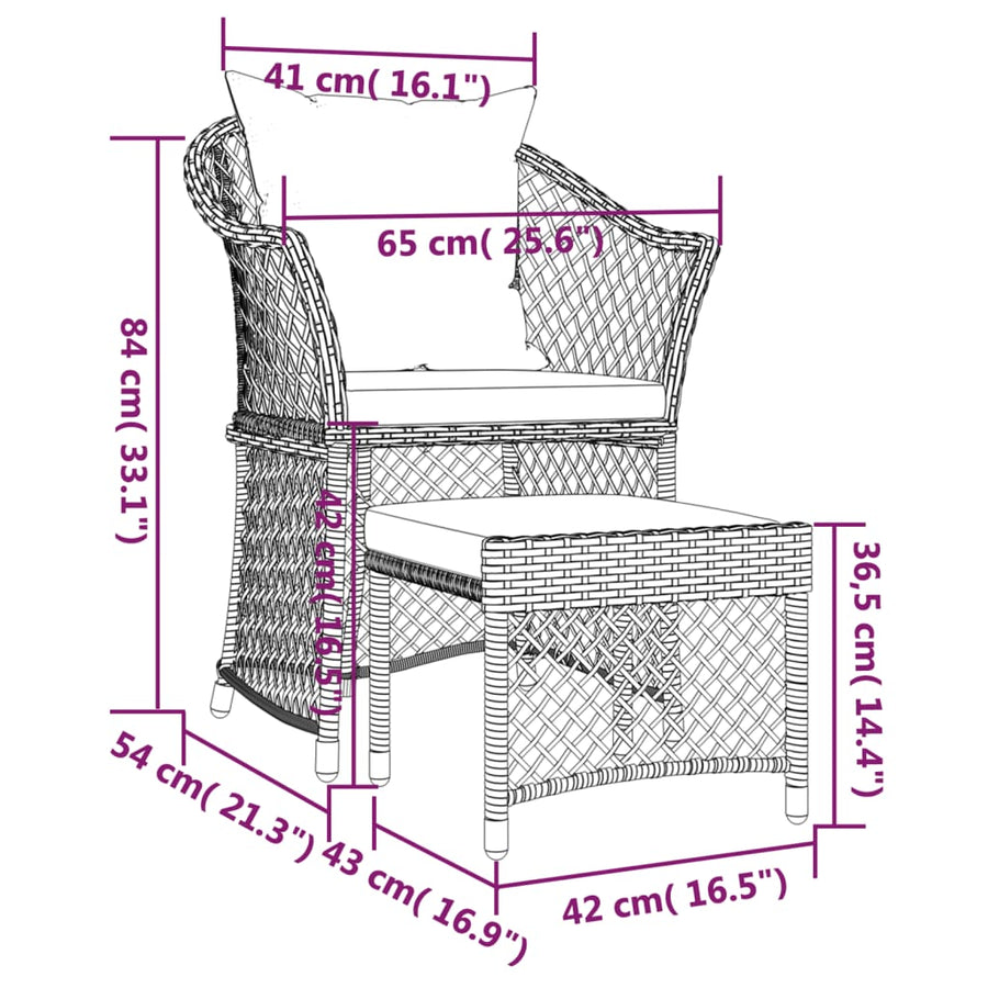 -Delige Loungeset Met Kussens Poly Rattan Grijs