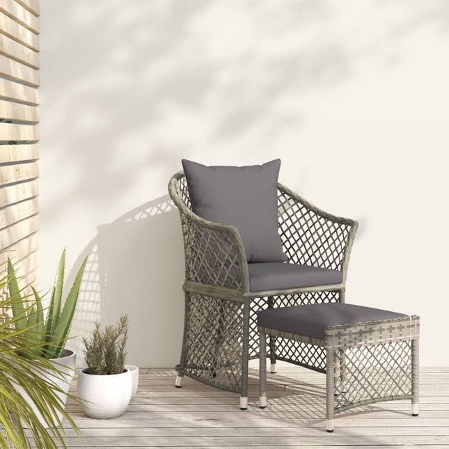 -Delige Loungeset Met Kussens Poly Rattan Grijs