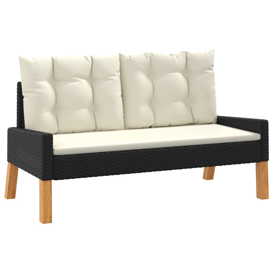 4-delige Loungeset met kussens poly rattan en massief hout