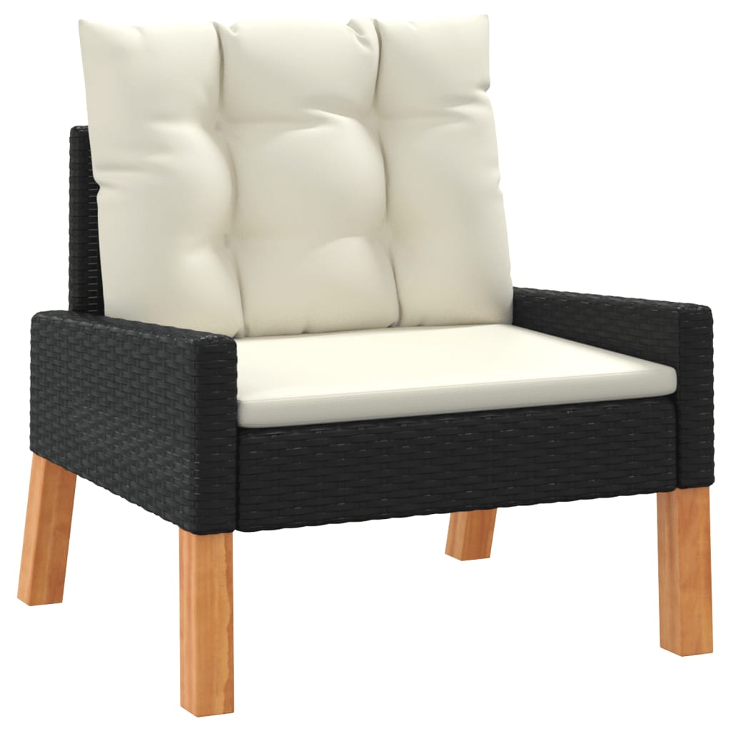 4-delige Loungeset met kussens poly rattan en massief hout