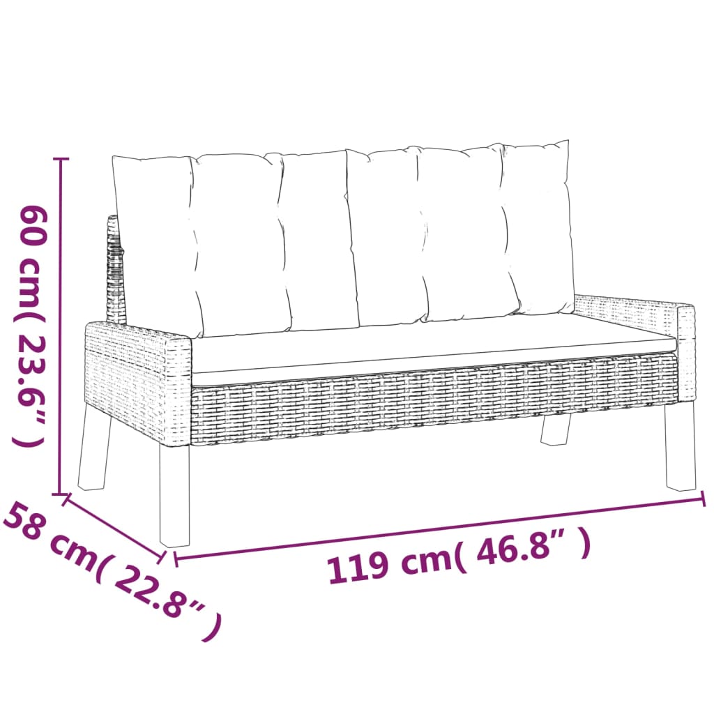 4-delige Loungeset met kussens poly rattan en massief hout