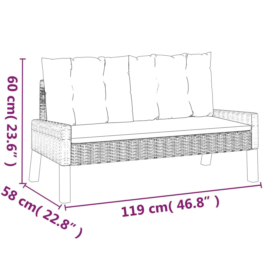 4-delige Loungeset met kussens poly rattan en massief hout