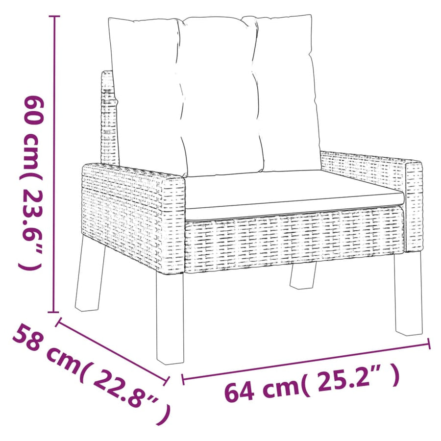 4-delige Loungeset met kussens poly rattan en massief hout