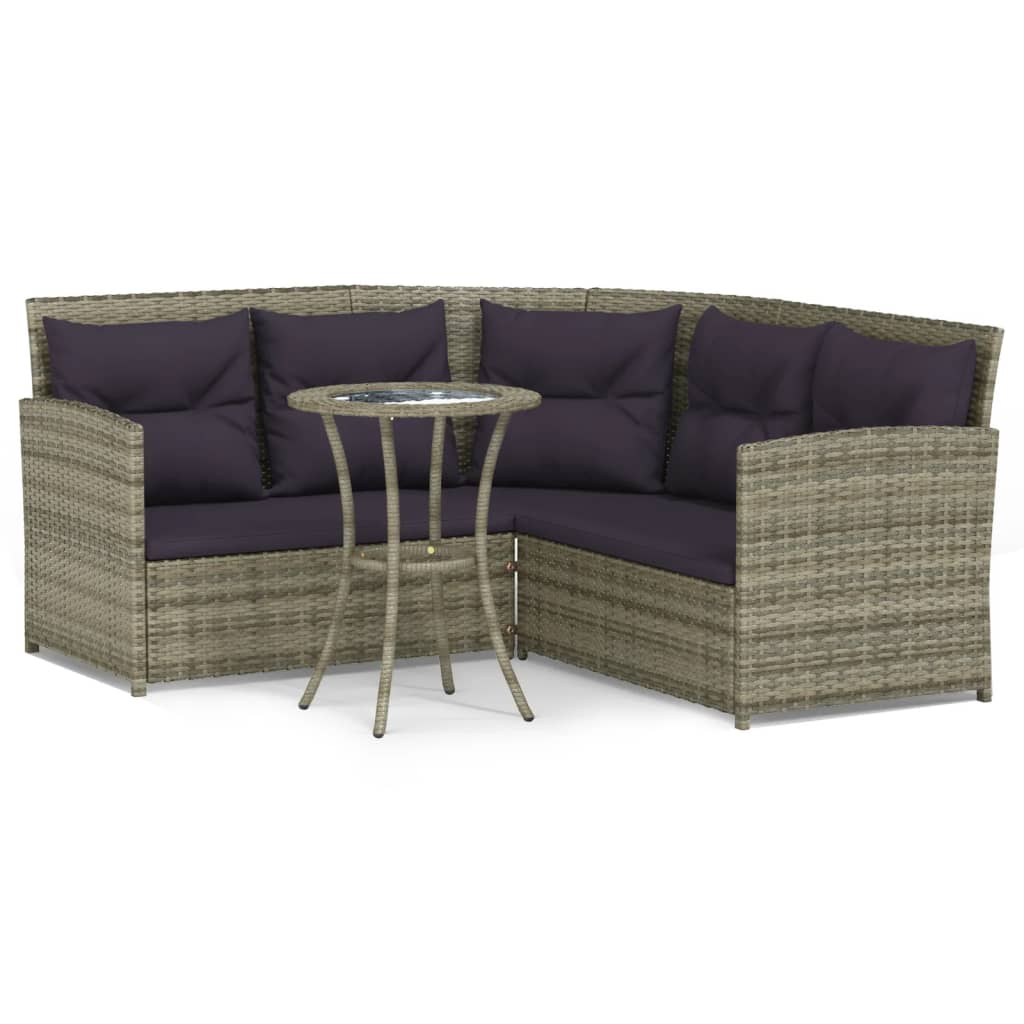 -Delige Loungeset Met Kussens L-Vormig Poly Rattan Grijs