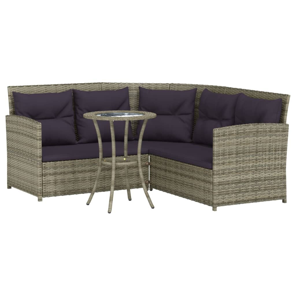 -Delige Loungeset Met Kussens L-Vormig Poly Rattan Grijs