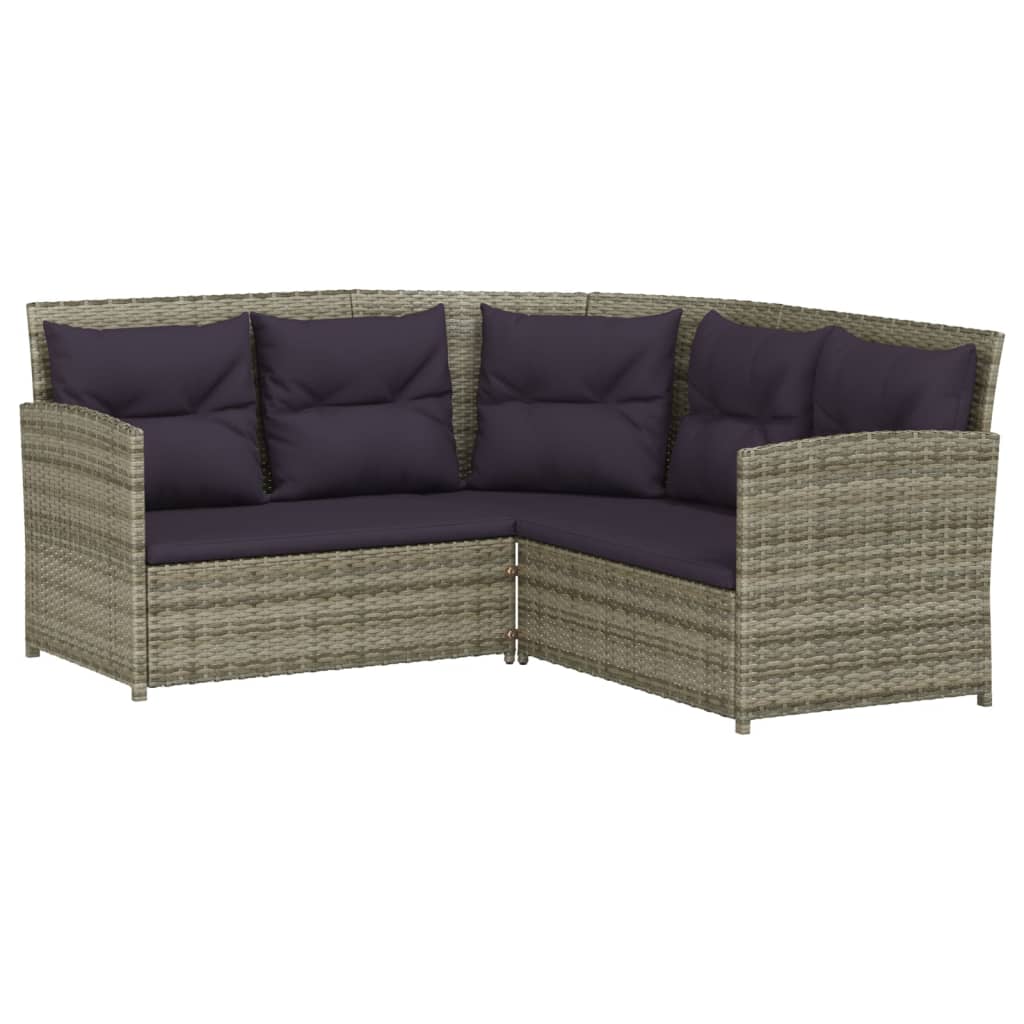 -Delige Loungeset Met Kussens L-Vormig Poly Rattan Grijs