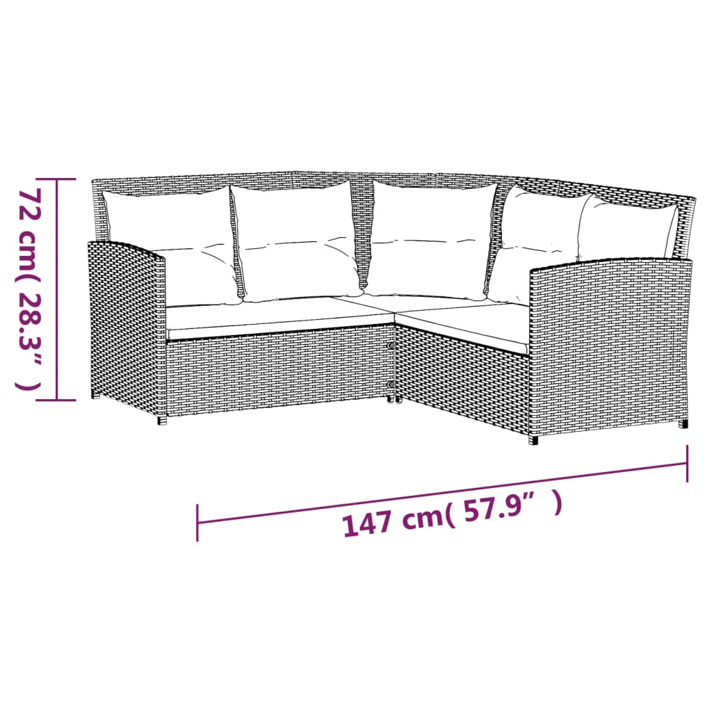-Delige Loungeset Met Kussens L-Vormig Poly Rattan Grijs