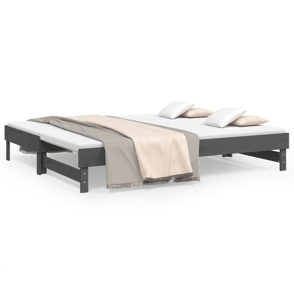 Slaapbank Uitschuifbaar Massief Grenenhout 2X(100X200) Cm 2x (100 x 200) cm Grijs