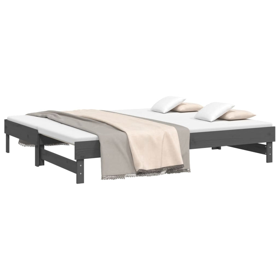 Slaapbank Uitschuifbaar Massief Grenenhout 2X(100X200) Cm 2x (100 x 200) cm Grijs
