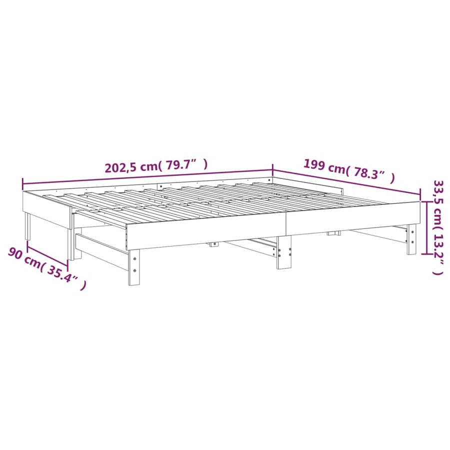 Slaapbank Uitschuifbaar Massief Grenenhout 2X(100X200) Cm 2x (100 x 200) cm Grijs