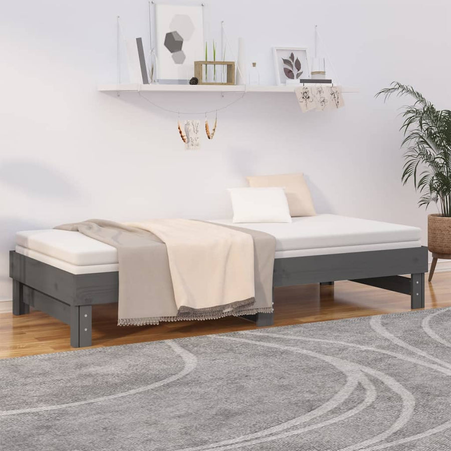 Slaapbank Uitschuifbaar Massief Grenenhout 2X(100X200) Cm 2x (100 x 200) cm Grijs
