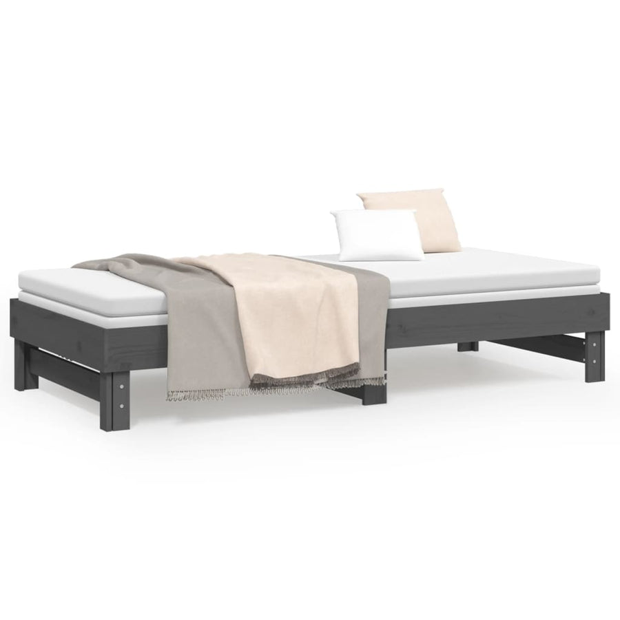 Slaapbank Uitschuifbaar Massief Grenenhout 2X(100X200) Cm 2x (100 x 200) cm Grijs