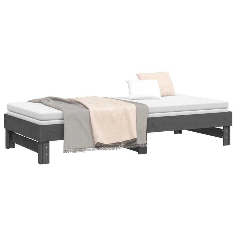Slaapbank Uitschuifbaar Massief Grenenhout 2X(100X200) Cm 2x (100 x 200) cm Grijs