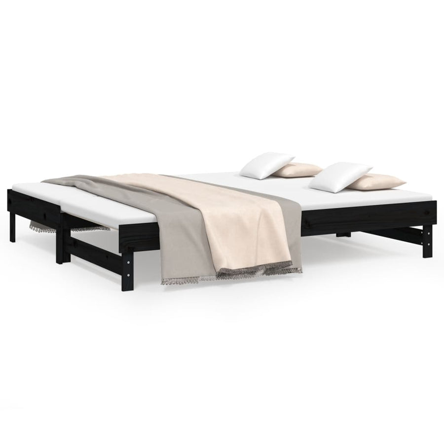 Slaapbank Uitschuifbaar Massief Grenenhout 2X(100X200) Cm 2x (100 x 200) cm Zwart