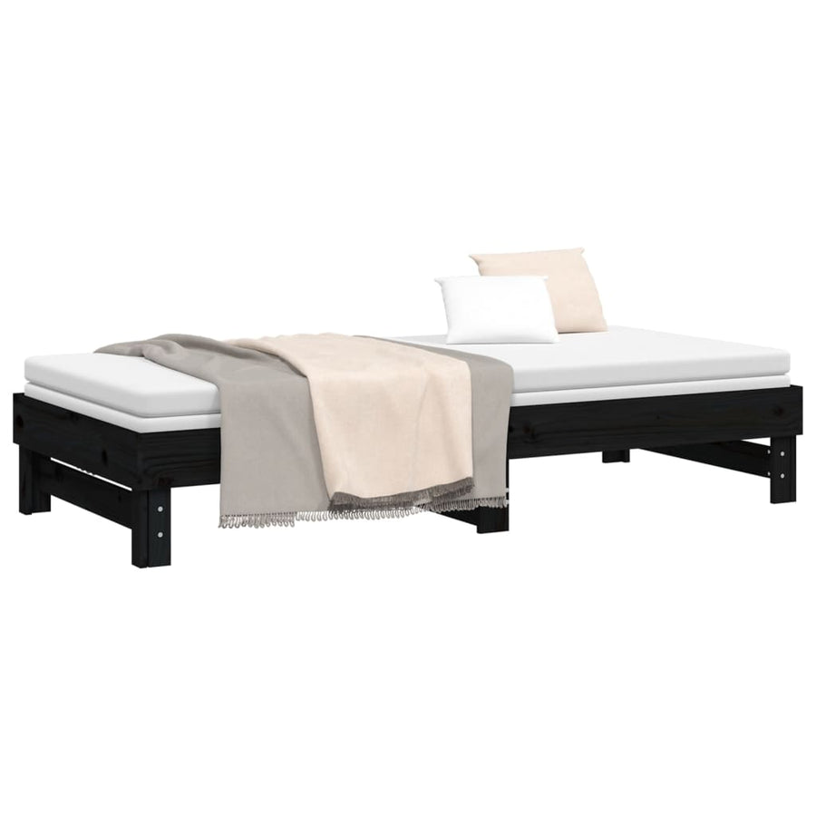 Slaapbank Uitschuifbaar Massief Grenenhout 2X(100X200) Cm 2x (100 x 200) cm Zwart