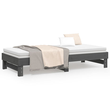Slaapbank Uitschuifbaar Massief Grenenhout 2X(90X200) Cm 2x (90 x 200) cm Grijs