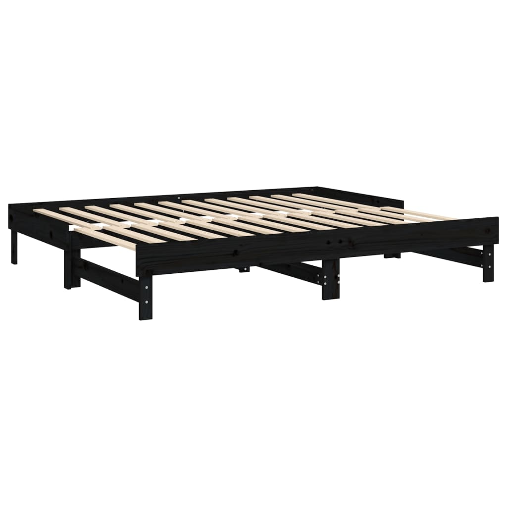 Slaapbank Uitschuifbaar Massief Grenenhout 2X(90X200) Cm 2x (90 x 200) cm Zwart