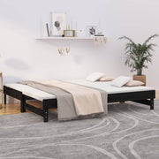 Slaapbank massief grenenhout zwart 2x(90x200) cm