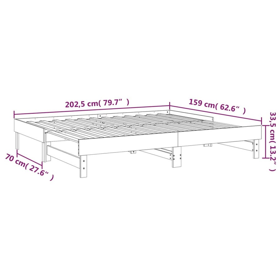 Slaapbank Uitschuifbaar 2X(80X200) Cm Massief Grenenhout 2x (80 x 200) cm Grijs