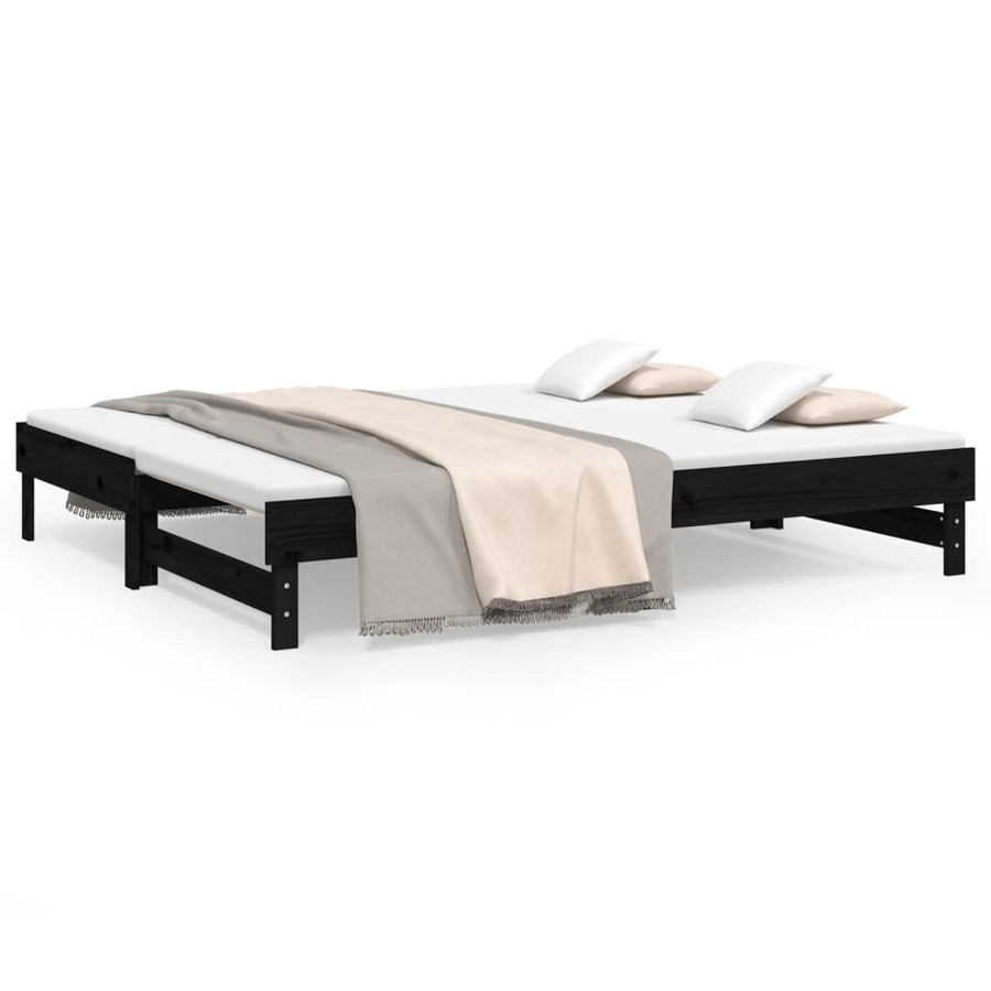 Slaapbank Uitschuifbaar 2X(80X200) Cm Massief Grenenhout 2x (80 x 200) cm Zwart