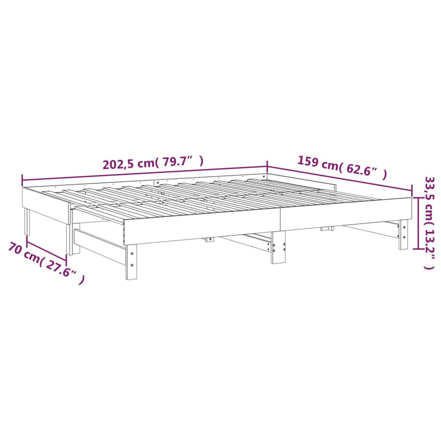 Slaapbank Uitschuifbaar 2X(80X200) Cm Massief Grenenhout 2x (80 x 200) cm Zwart