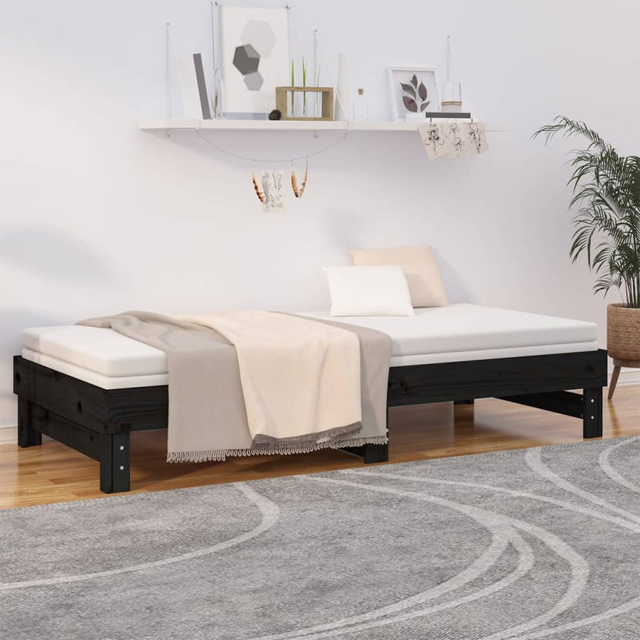 Slaapbank Uitschuifbaar 2X(80X200) Cm Massief Grenenhout 2x (80 x 200) cm Zwart