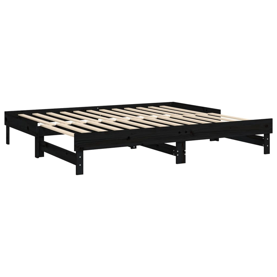 Slaapbank Uitschuifbaar 2X(80X200) Cm Massief Grenenhout 2x (80 x 200) cm Zwart