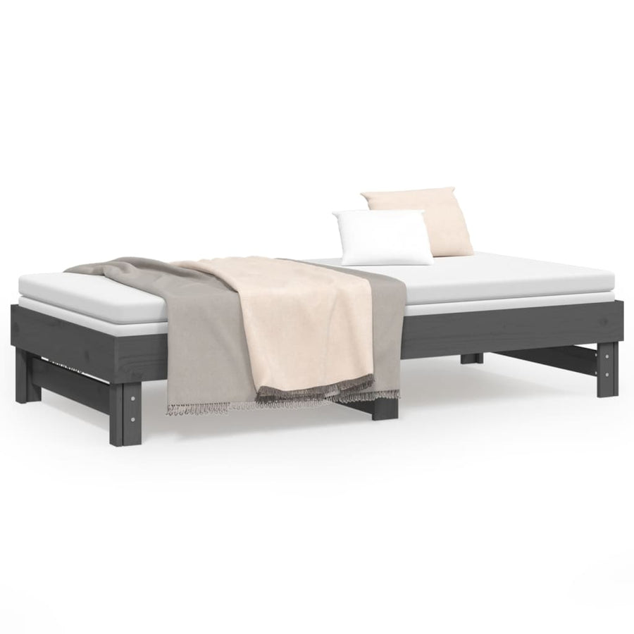 Slaapbank Uitschuifbaar Massief Grenenhout 2X(90X190) Cm 2x (90 x 190) cm Grijs