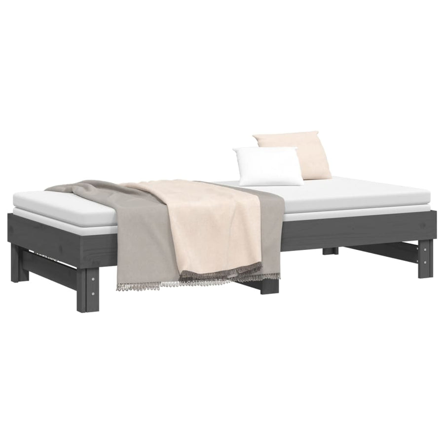 Slaapbank Uitschuifbaar Massief Grenenhout 2X(90X190) Cm 2x (90 x 190) cm Grijs