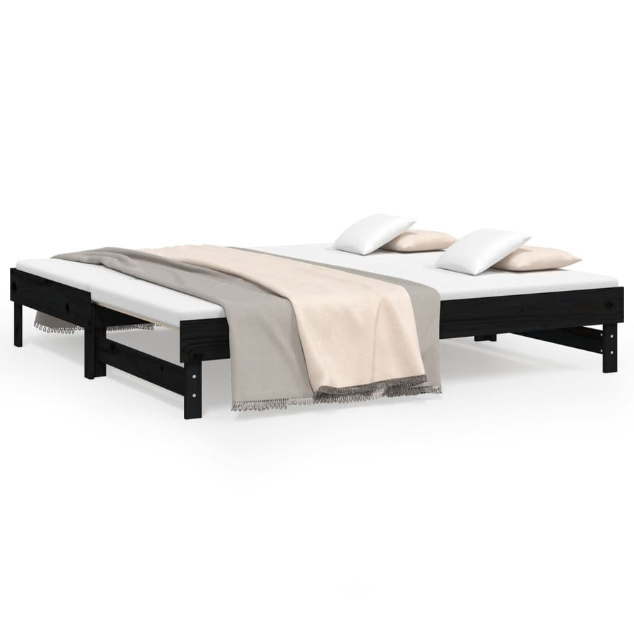 Slaapbank uitschuifbaar massief grenenhout zwart 2x(90x190) cm 2x (90 x 190) cm Zwart