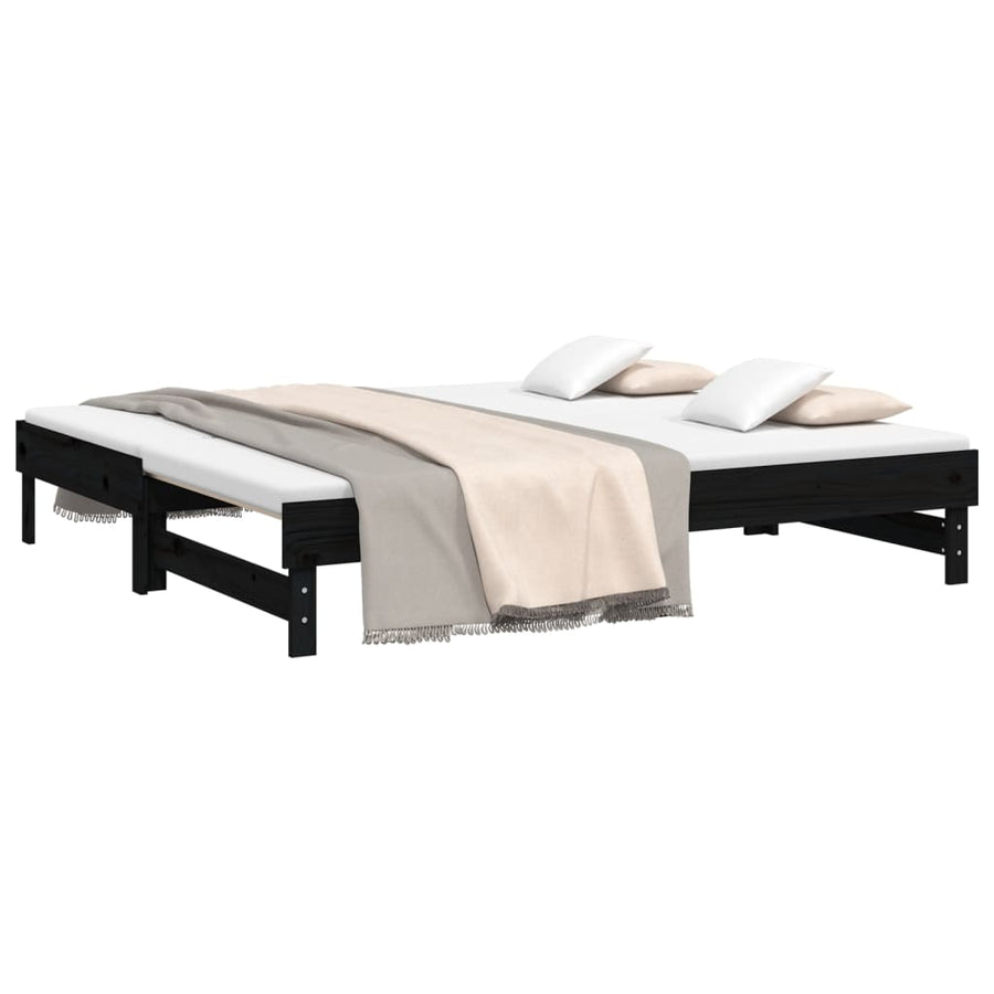 Slaapbank uitschuifbaar massief grenenhout zwart 2x(90x190) cm 2x (90 x 190) cm Zwart