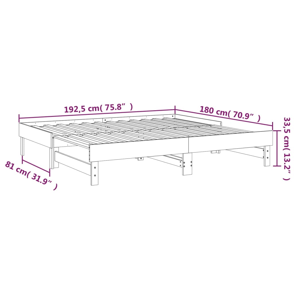 Slaapbank uitschuifbaar massief grenenhout zwart 2x(90x190) cm 2x (90 x 190) cm Zwart
