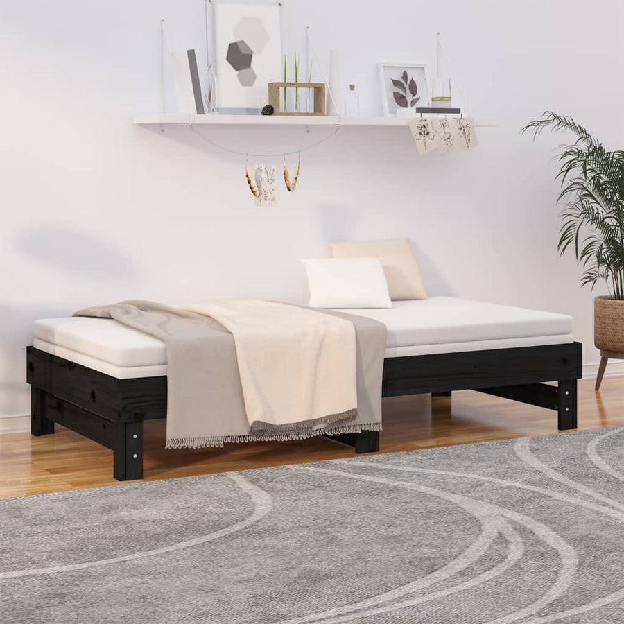 Slaapbank uitschuifbaar massief grenenhout zwart 2x(90x190) cm 2x (90 x 190) cm Zwart