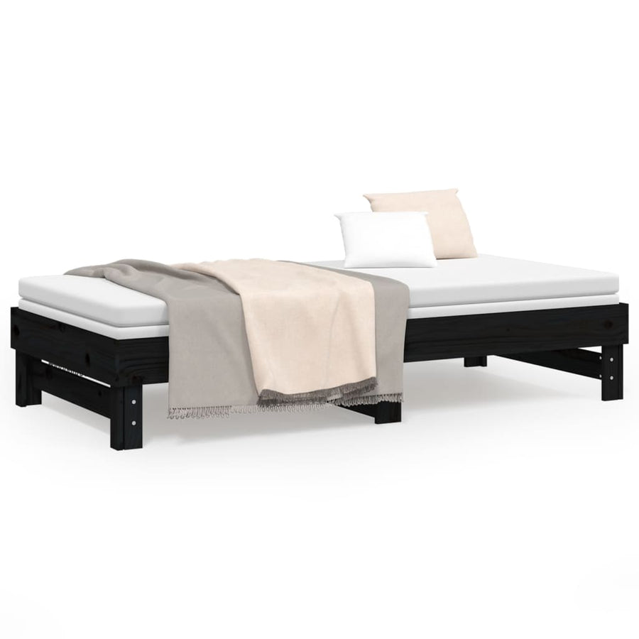 Slaapbank uitschuifbaar massief grenenhout zwart 2x(90x190) cm 2x (90 x 190) cm Zwart