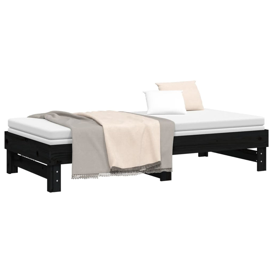 Slaapbank uitschuifbaar massief grenenhout zwart 2x(90x190) cm 2x (90 x 190) cm Zwart