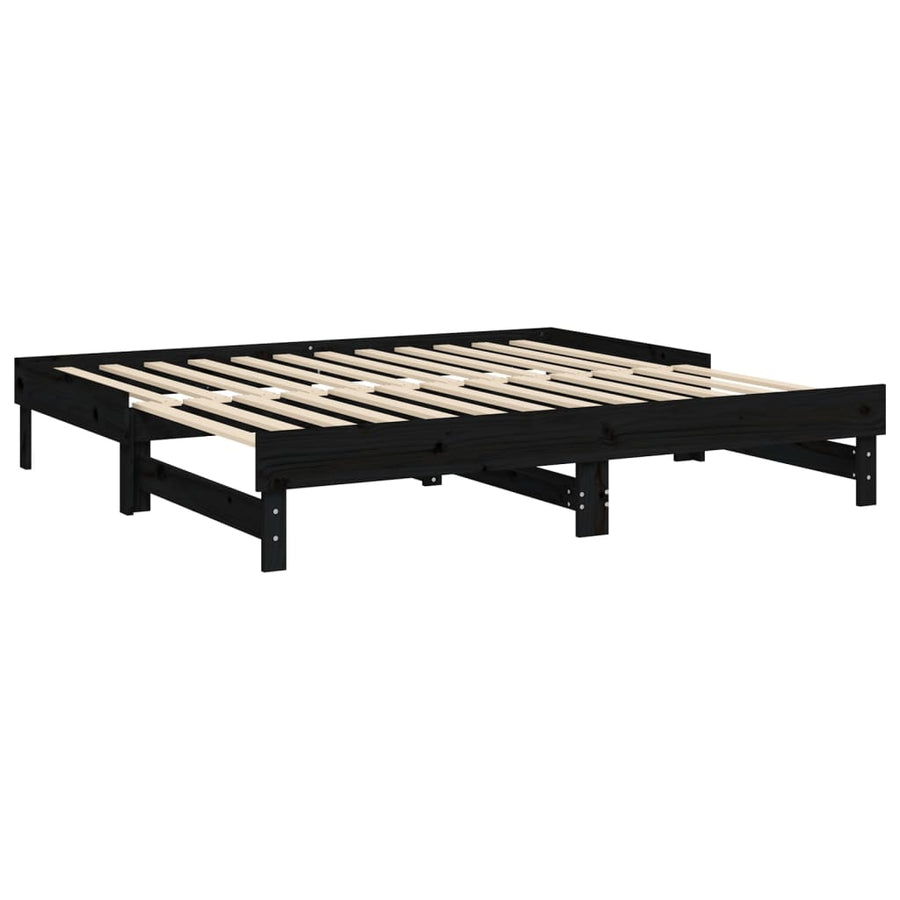 Slaapbank uitschuifbaar massief grenenhout zwart 2x(90x190) cm 2x (90 x 190) cm Zwart