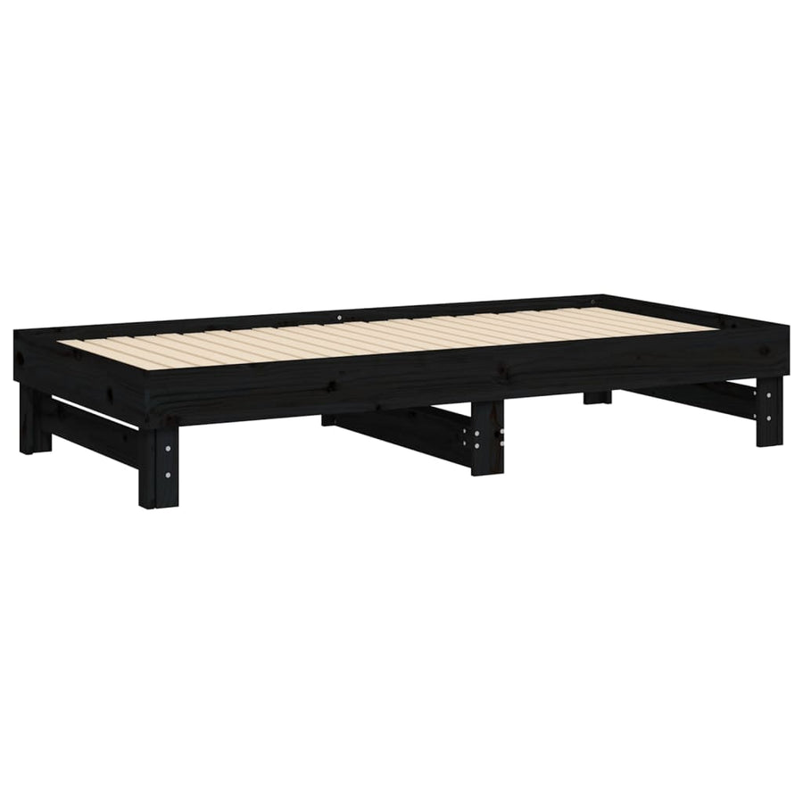 Slaapbank uitschuifbaar massief grenenhout zwart 2x(90x190) cm 2x (90 x 190) cm Zwart