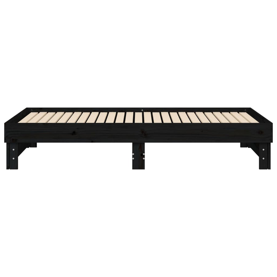 Slaapbank uitschuifbaar massief grenenhout zwart 2x(90x190) cm 2x (90 x 190) cm Zwart