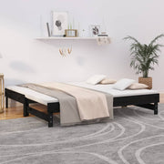 Slaapbank massief grenenhout zwart 2x(90x190) cm