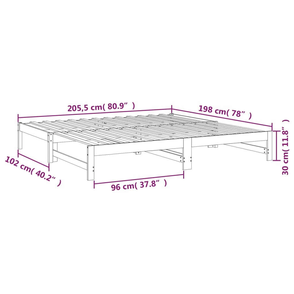 Slaapbank Uitschuifbaar Massief Grenenhout 2X(100X200) Cm 205.5 x 198 x 30 cm Naturel