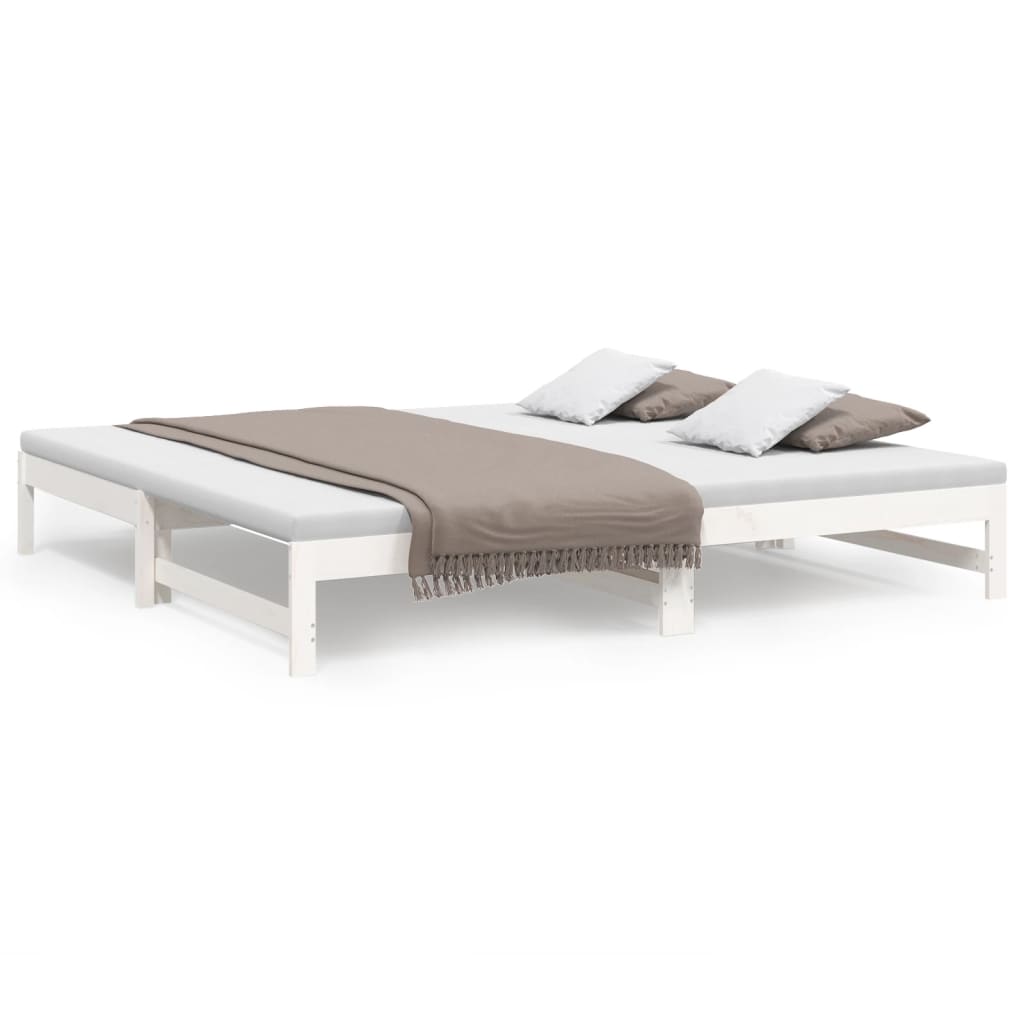 Slaapbank Uitschuifbaar 2X(100X200) Cm Massief Grenenhout 205.5 x 198 x 30 cm Wit