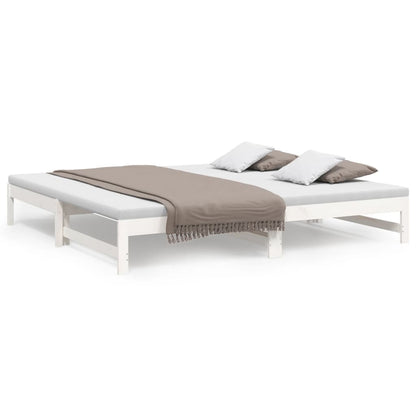 Slaapbank Uitschuifbaar 2X(100X200) Cm Massief Grenenhout 205.5 x 198 x 30 cm Wit