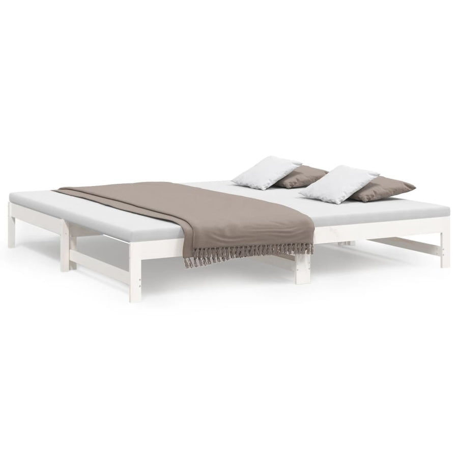 Slaapbank Uitschuifbaar 2X(100X200) Cm Massief Grenenhout 205.5 x 198 x 30 cm Wit