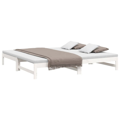 Slaapbank Uitschuifbaar 2X(100X200) Cm Massief Grenenhout 205.5 x 198 x 30 cm Wit