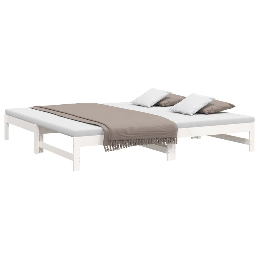 Slaapbank Uitschuifbaar 2X(100X200) Cm Massief Grenenhout 205.5 x 198 x 30 cm Wit