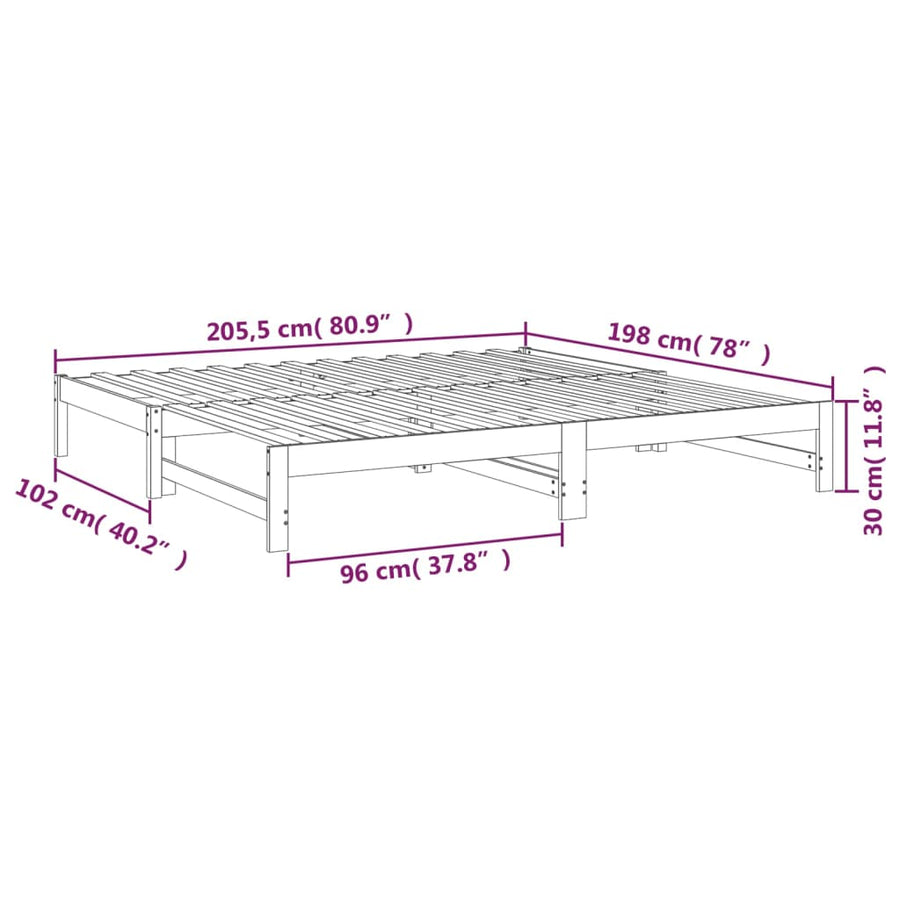 Slaapbank Uitschuifbaar 2X(100X200) Cm Massief Grenenhout 205.5 x 198 x 30 cm Wit