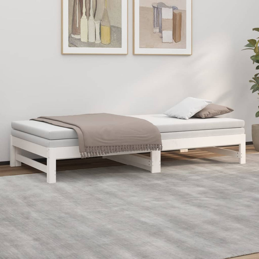 Slaapbank Uitschuifbaar 2X(100X200) Cm Massief Grenenhout 205.5 x 198 x 30 cm Wit